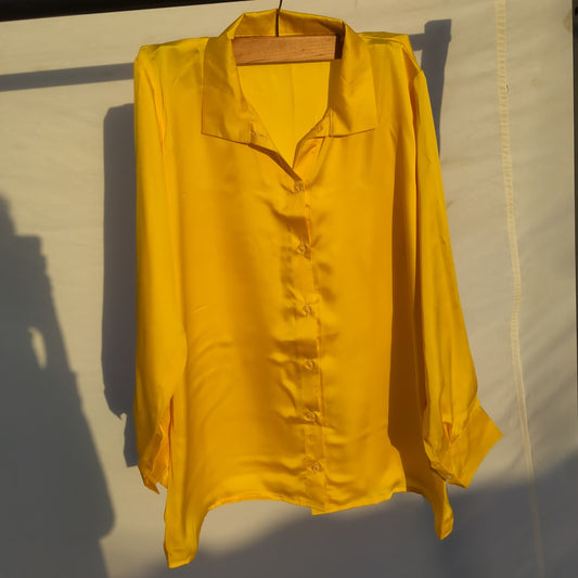 Silk Yellow Button-Down Shirt